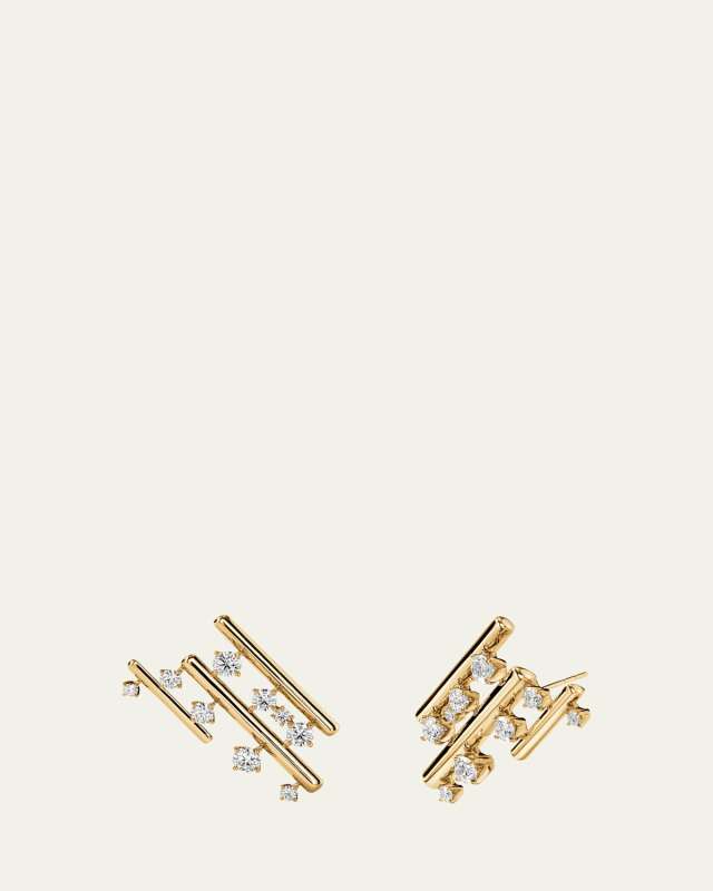 Barre Multi-Row Diamond Climber Earrings in 18K Yellow Gold